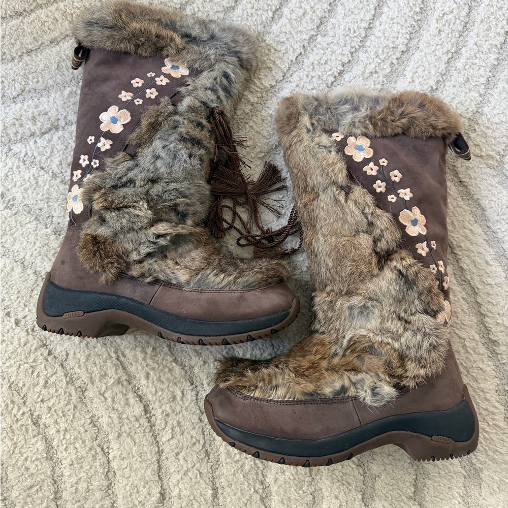 Women’s Fur Embroidered Winter Boots - Brown